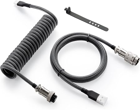 GunMjo Pro Custom Coiled USB C Cable for Gaming Keyboards, Double Sleeve Mechanical Keyboard Cable with Detachable Metal Aviator, 1.3M USB-C to USB-A, Carbon Black