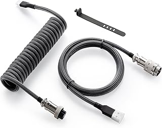 GUNMJO Cabo USB C enrolado personalizado Pro para teclado de jogos, cabo de teclado mecânico de manga dupla com aviador de metal destacável, USB-C de 1,5 m para USB-A, cor preto carbono
