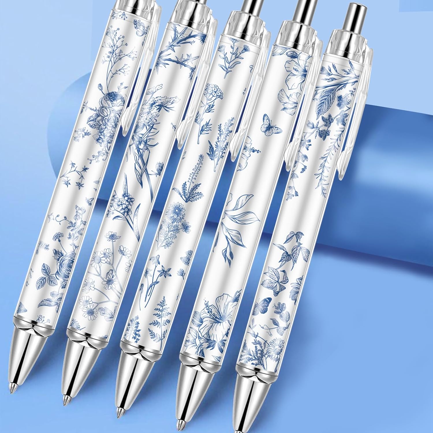 30PCS Blue and White Porcelain Pen 0.5mm Black Ink Fancy Pens Smooth Writing Retractable Ballpoint Pens for Journaling Aesthetic Office Supplies (BlueandWhitePorcelain, 30) image 4