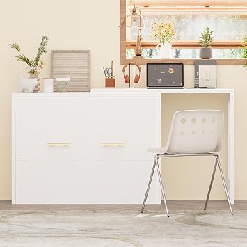 Hide a Bed Cabinet Foldable Cushion Adjustable Position Desk Easy Pull Out and Folding for Apartment Small Room Office Nap Small Space, White
