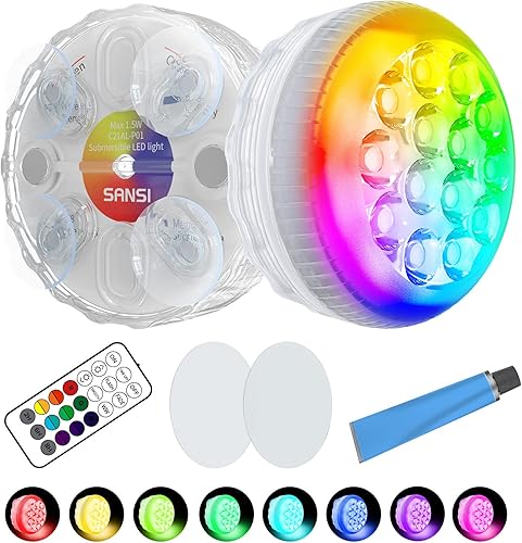 SANSI Luces LED sumergibles mejoradas con control remoto RF (200 pies), luces de piscina impermeables para piscina interior con