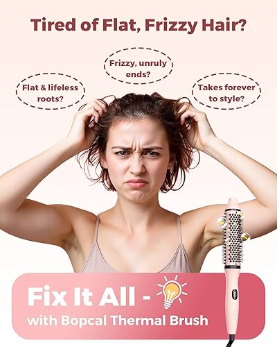 Miniatura 2 de Bopcal Cepillo térmico de doble voltaje, cepillo redondo calentado de 1.5 pulgadas para aspecto de soplado, rizador térmico con iones negativos y