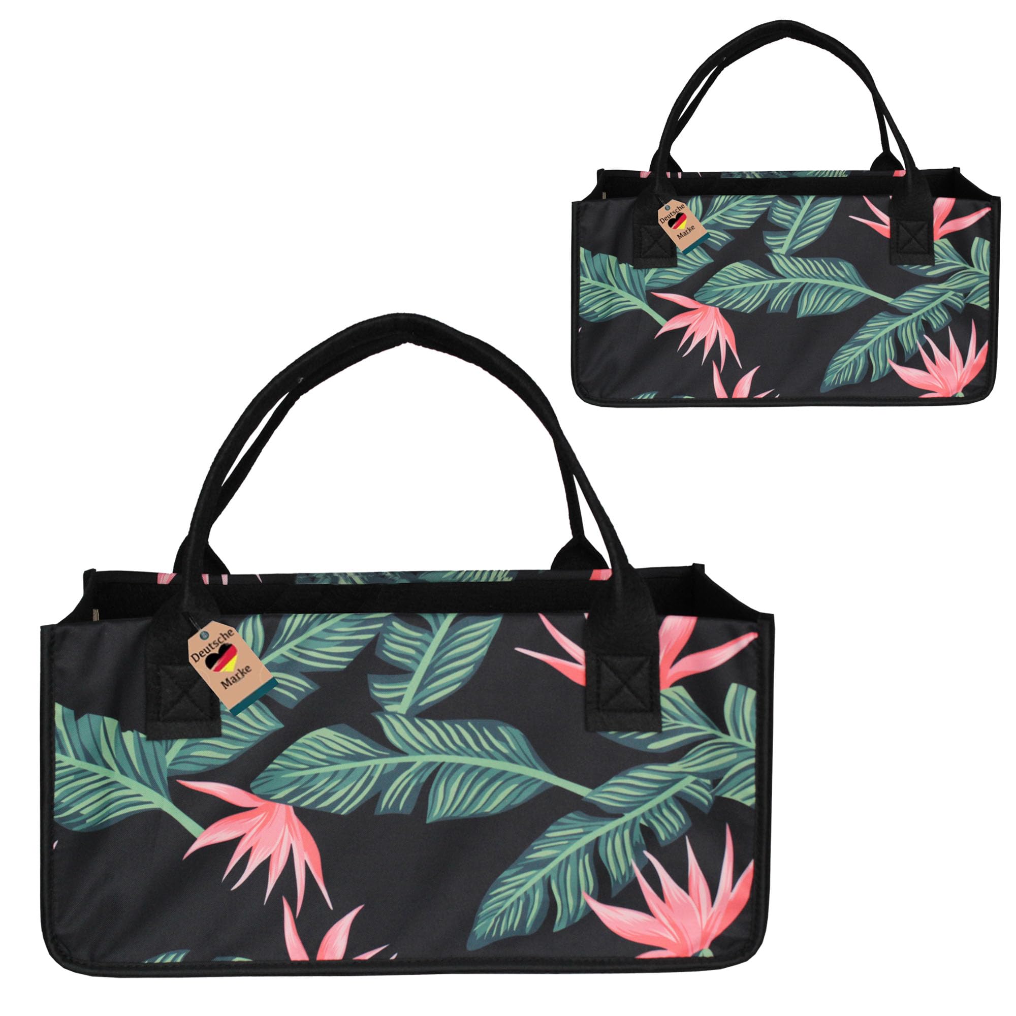 2 bolsas de fieltro negro para bolsa de compras, bolsa de troncos de chimenea, cesta de periódicos, cesta para troncos, Flor - Rosa, 50 x 25 x 25 cm