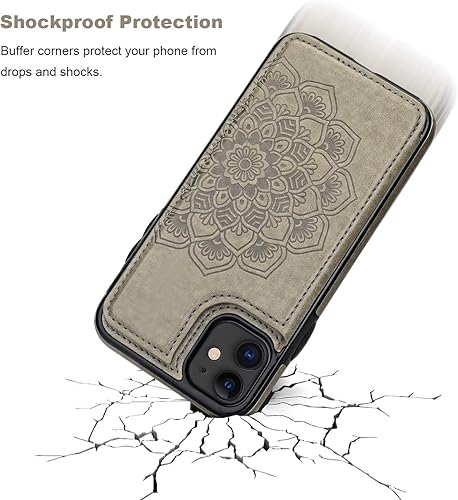 Miniatura 7 de Vaburs Funda compatible con iPhone 11 con tarjetero y diseño de mandala en relieve, piel sintética de alta calidad, doble botones magnéticos, a