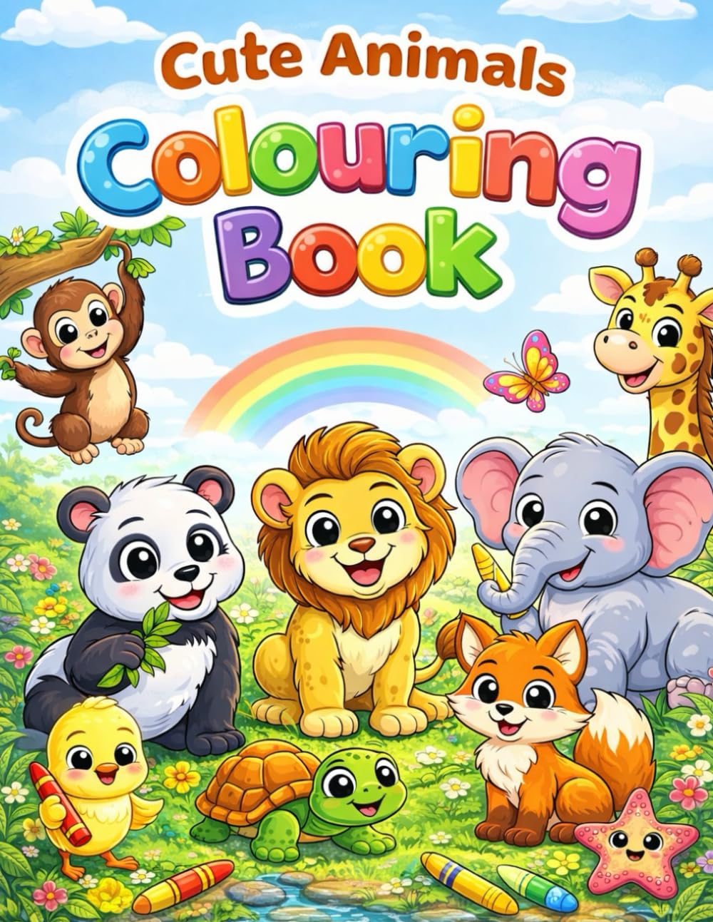 Cute Animals Colouring Book: 40 Fun and Easy Colouring pages for kids