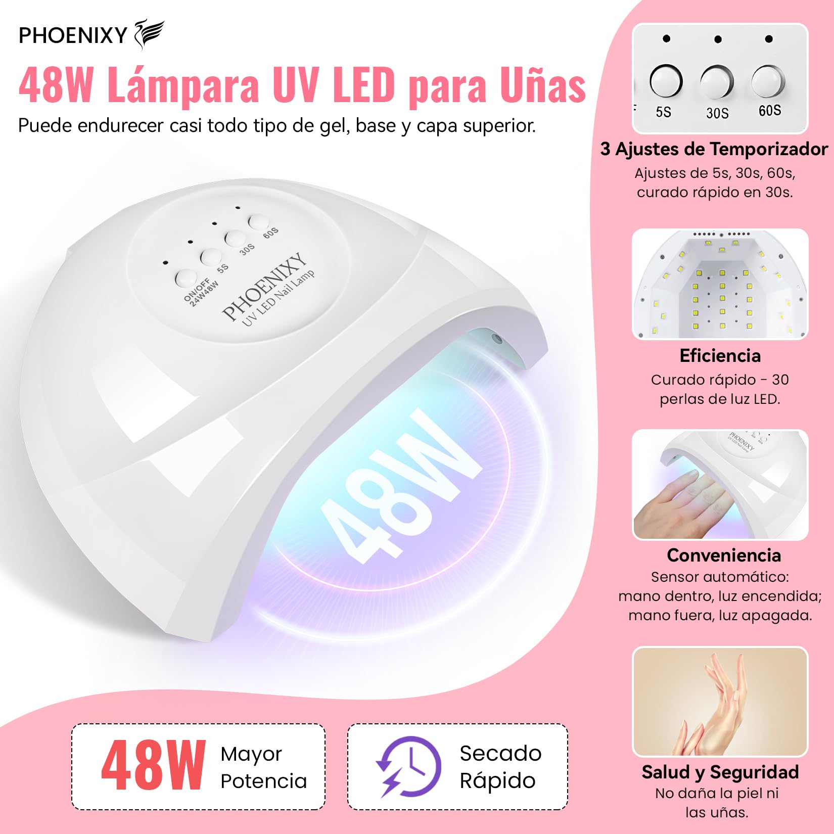 PHOENIXY Kit Uñas Semipermanentes Con Lámparas UV 55 Colors Esmaltes Semipermanentes Para Uñas 60 PCS Kit de Manicura Profesional Con 4 Capas Superiores de Efecto y Base Regalo Para Mujeres