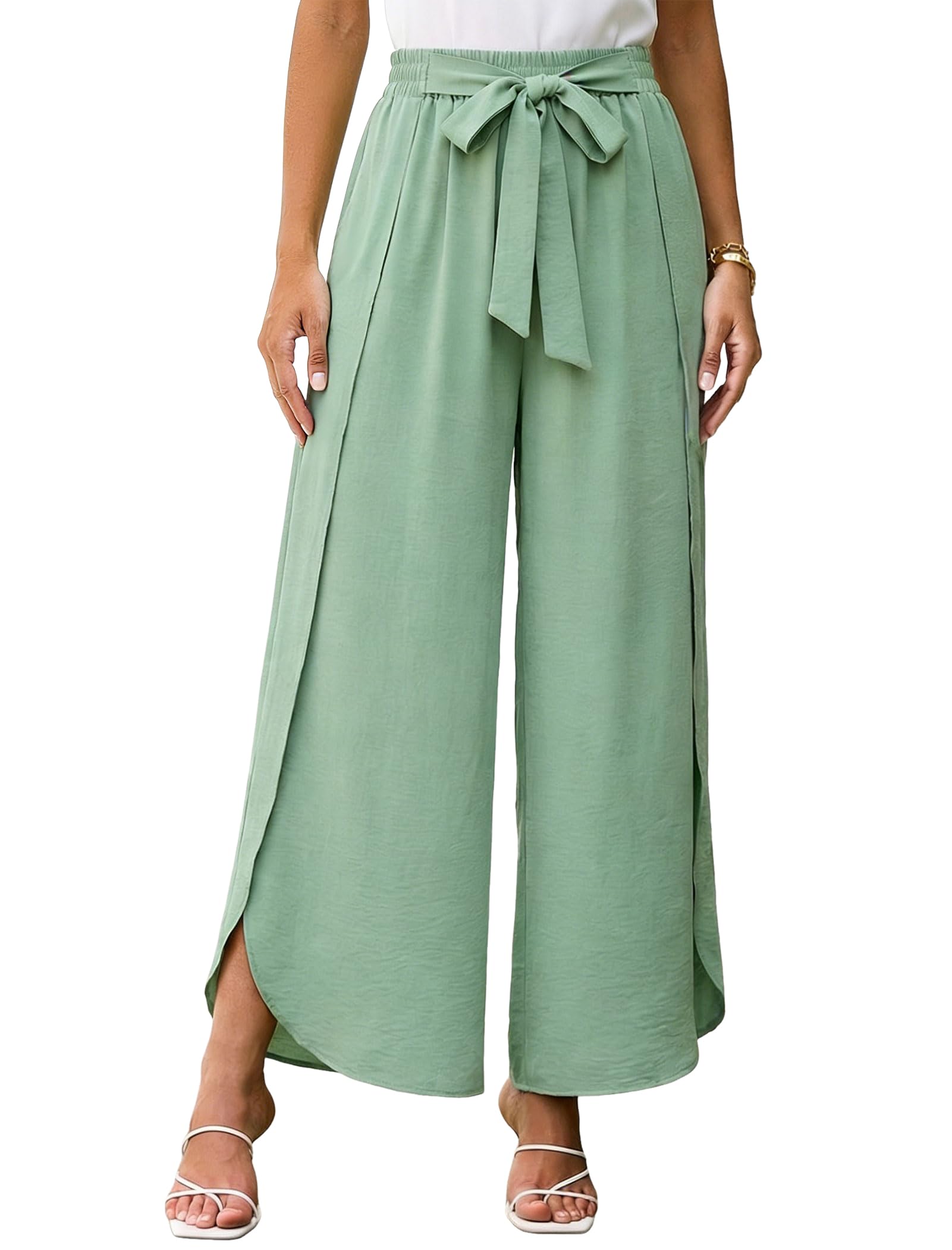 Palazzo Hose Damen Sommer High Waist - Elegante Luftige Stoffhose Mit Weitem Bein Und Elastischem Bund Für Urlaub Strand Freizeit
