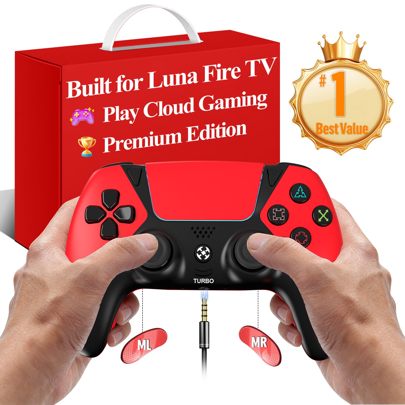Ymir Luna Controller Upgrade, gamepad wireless Bluetooth per Fire TV, PC, PS4, ALPS Sticks senza drift, paddle programmabili, turbo, batteria da 1200 mAh, sensore giroscopico, compatibile con Amazon