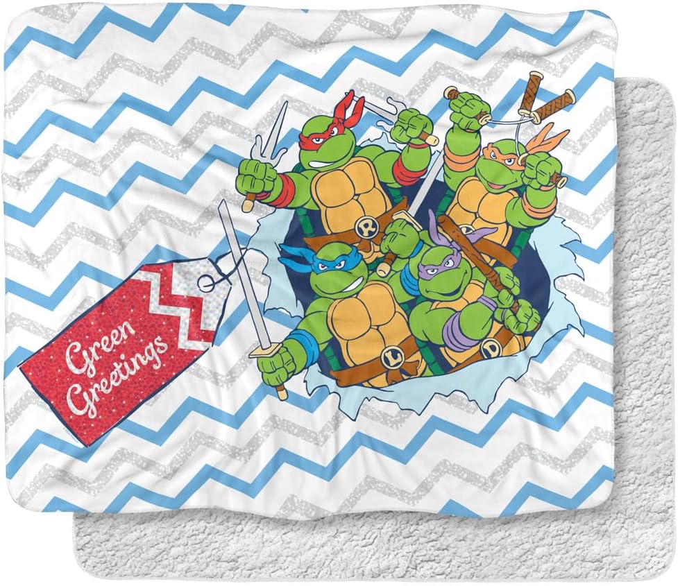 TMNT Teenage Mutant Ninja Turtles Blanket, 50"x60" Green Greetings Silky Touch Sherpa Back Super Soft Throw Blanket