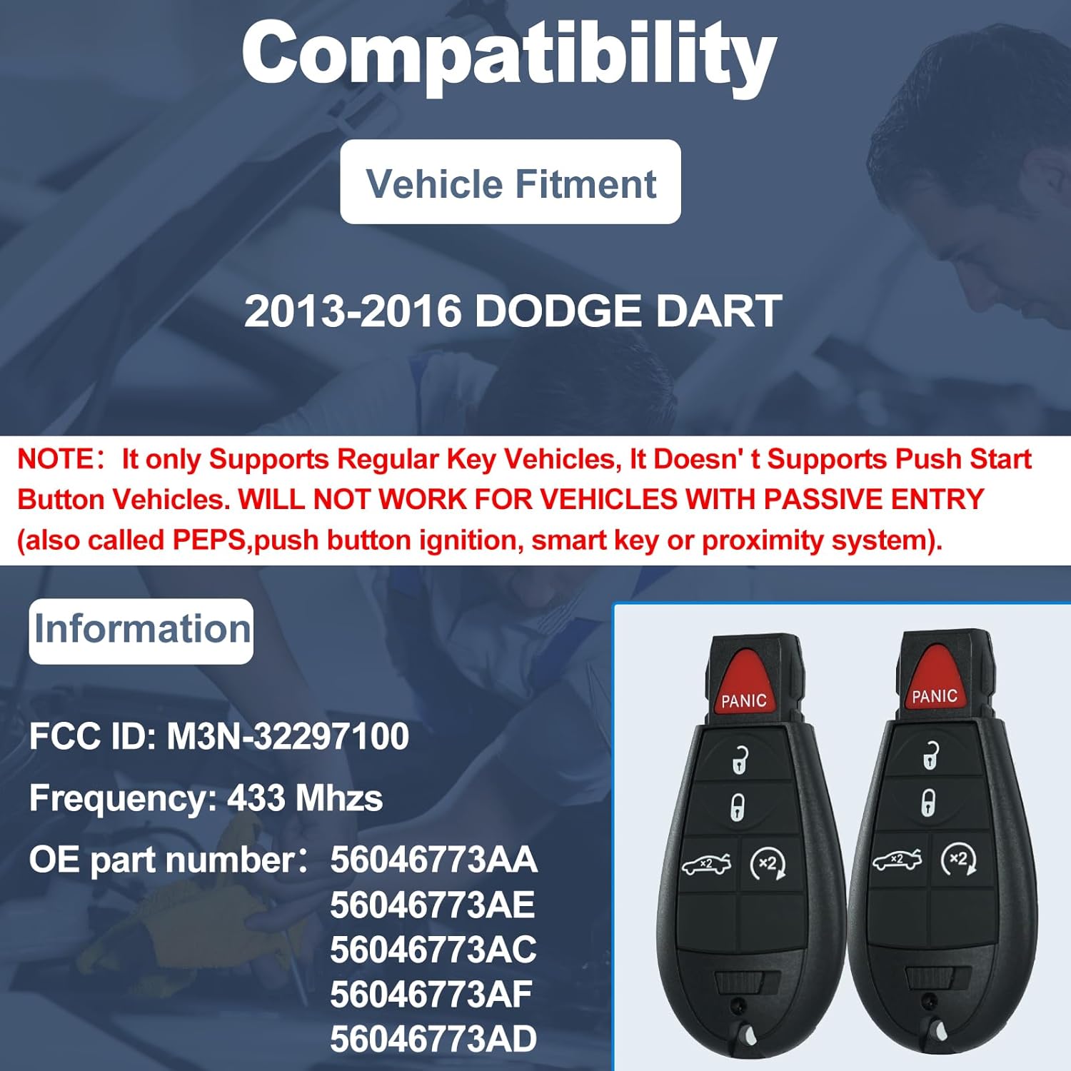 DIY Key Fob Replacement Kit Fits for Dodge Dart 2013 2014 2015 2016 Keyless Entry Remote with Interchangeable 4 & 5 Button FCC ID: M3N-32297100 (Set of 2)