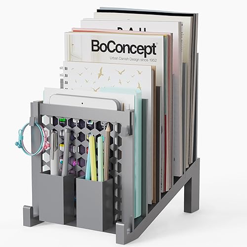 Organizador de archivos para escritorio con caja de almacenamiento y gancho, organizador de archivos inclinado con soporte vertical de archivos de 5
