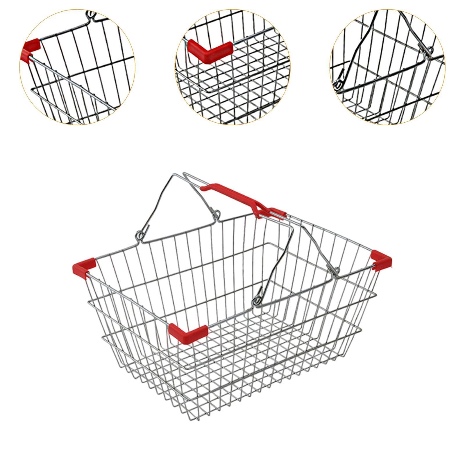Colcolo Panier de Courses Panier de Rangement Panier d'épicerie Multifonctionnel en métal avec poignée pour Aliments Jouets Légumes Chambre Bureau, 45cmx30cmx21cm