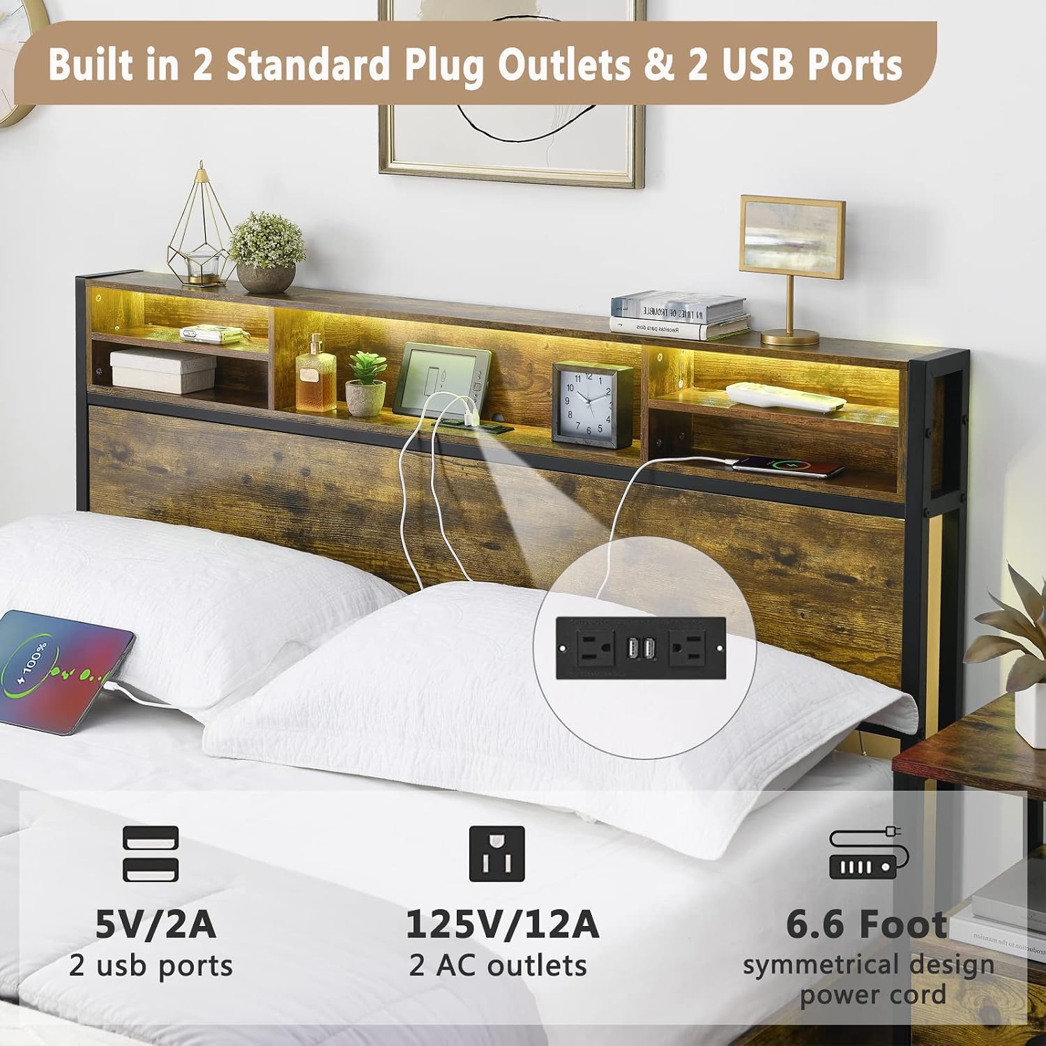 Bed frame with illuminated RGB LED lights and remote/app control options