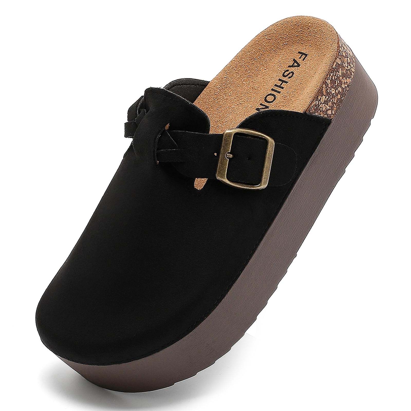 DDXYYDS Suede Platform Clogs Women, Closed Toe Slippers Slides Sandals, Potato Shoes with Adjustable Buckle, Non Slip On Mules