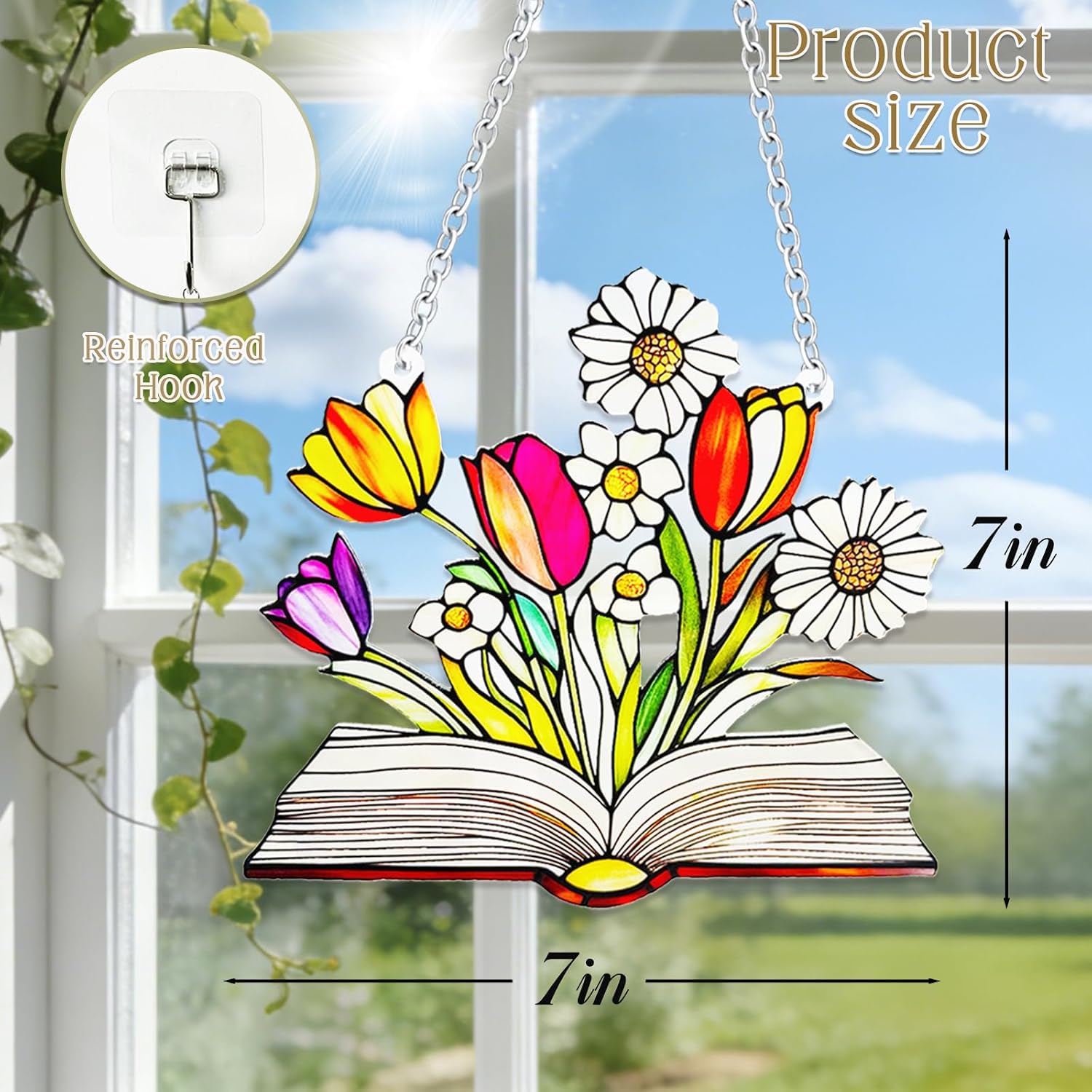 Stained Glass Sun Catchers Indoor Window, Suncatchers for Windows Hanging, Book Club Decor for Book Lovers