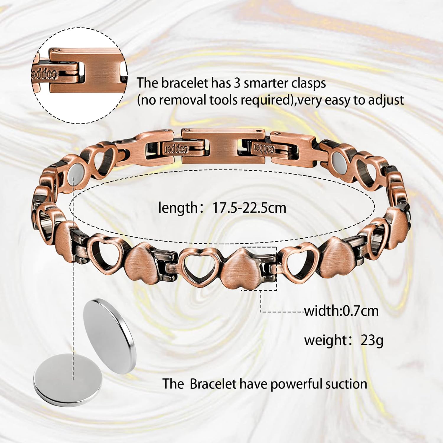 Copper Bracelets For Women Copper Magnetic Bracelet For Women Magnetic Copper Bracelet With 3 More Smarter Clasps Love Heart Jewelry Gift for Womens - Image 5