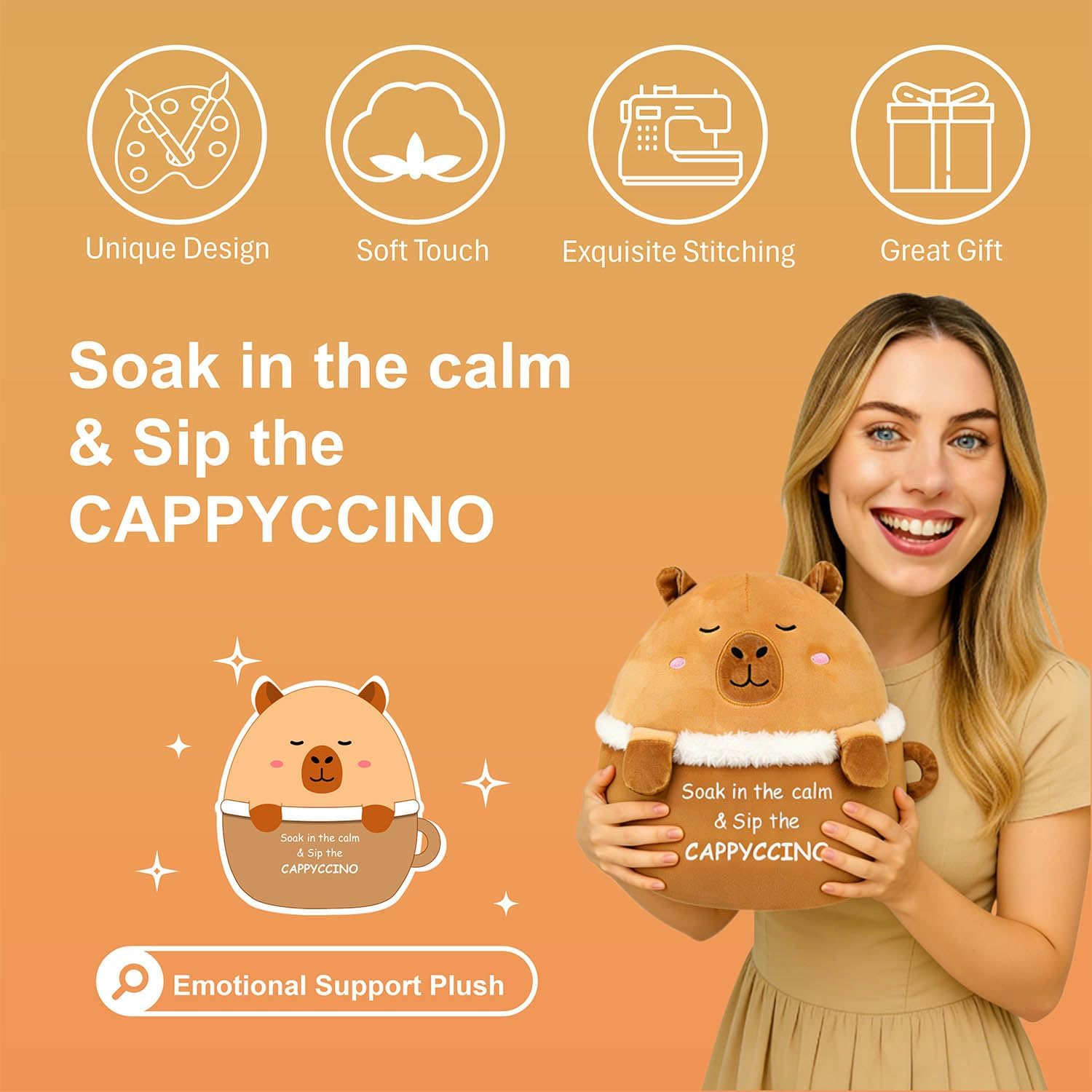 Kingwee Positive Emotional Support Capybara Stuffed Animal, Ultra Soft Stuffed Pillow, Cute Capybara Coffee Cup Plush Toy, Funny Gift for Babies, Girls & Boys, Women, Friends & Coworkers, 10 Inch