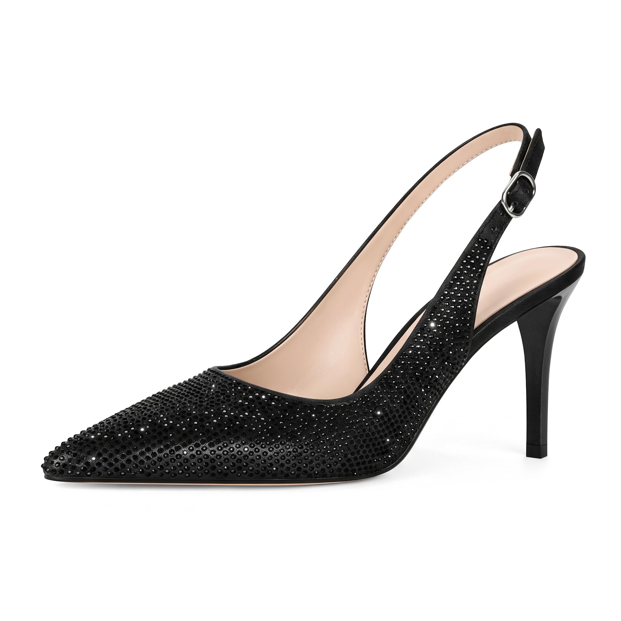 YODEKS Women's Slingback Heels Pointy Toe Buckle Strap Pump Sandals Close Toe Stiletto High Heel Pumps Wedding Bridal Party Prom Shoes