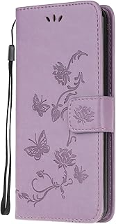 Thoankj Motorola Moto E13 Case, Shockproof Flip PU Leather Slim Fit Wallet Phone Case Lotus Butterfly with Stand Card Slot Holder Gel Bumper Folio Protective Cover for Motorola E13 Light Purple