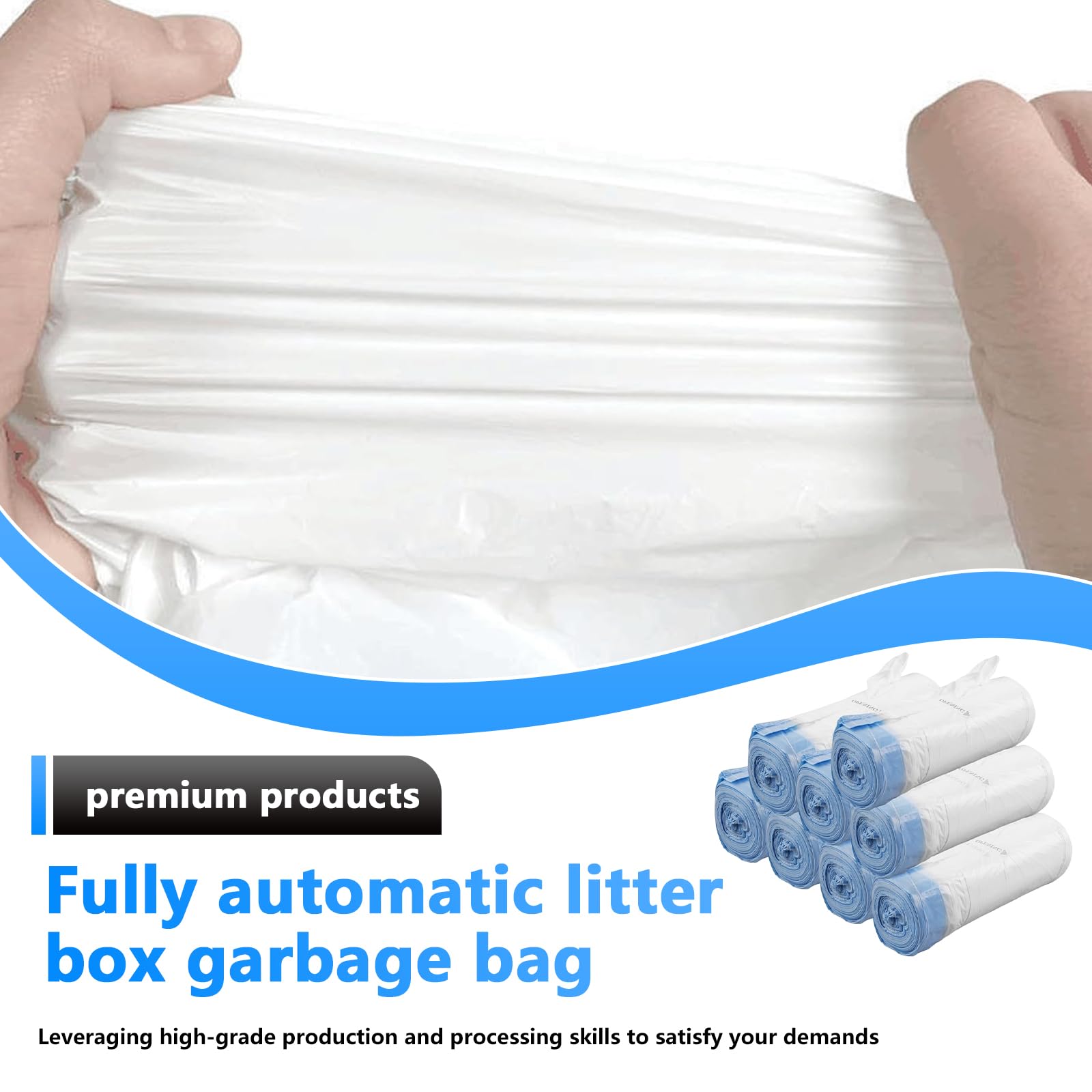 PORFOYO 160 sacchetti per lettiera per gatti, con laccetti, 50 x 40 cm, autopulenti, per lettiera elettrica autopulente