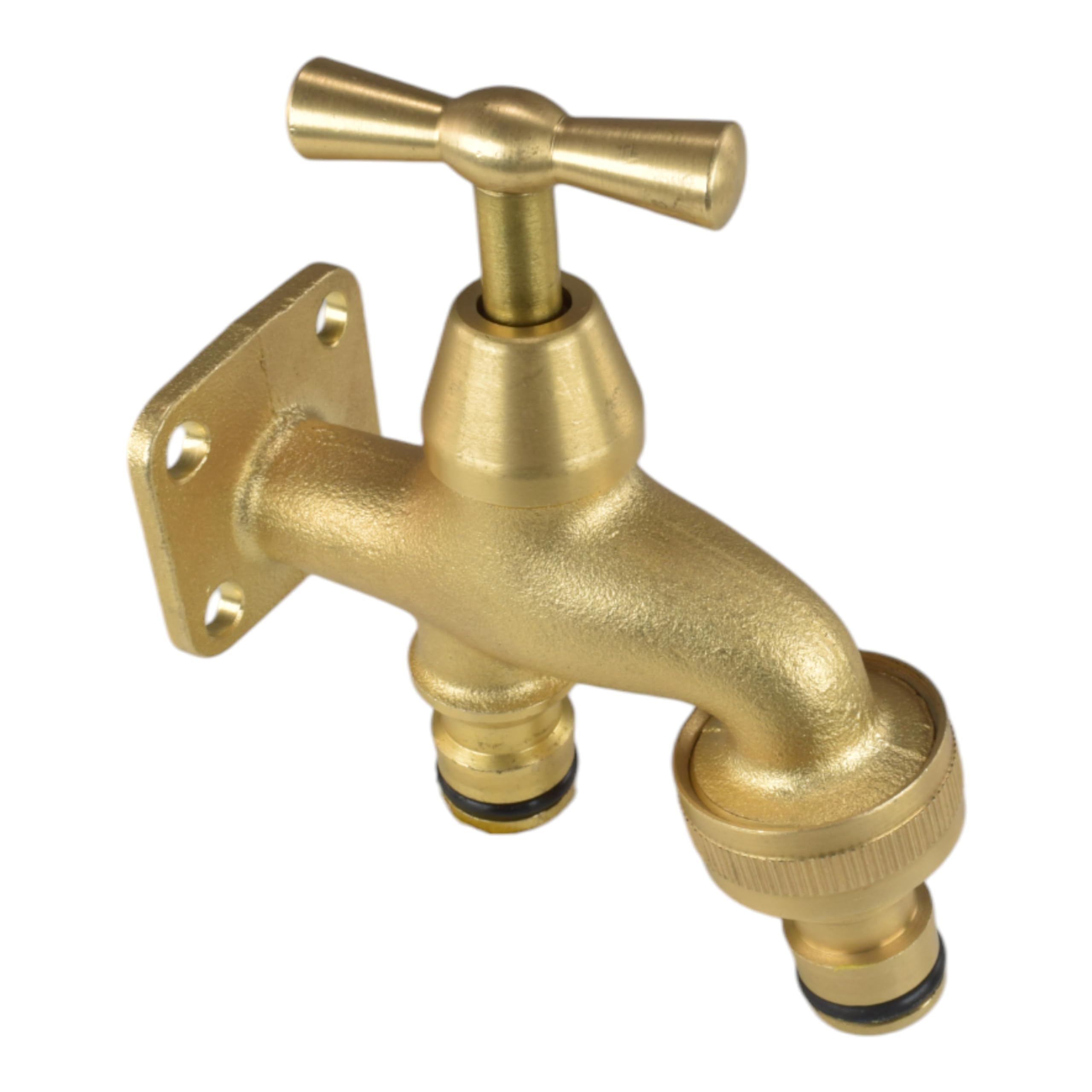 Go Anywhere Outdoor Brass Garden Tap,No Plumbing in Click On Garden Hose Water Supply,Temp Summer Post Tap-Screw on a Post/Fence/Wall and Go Watering (Tap + Female Hose Connector)