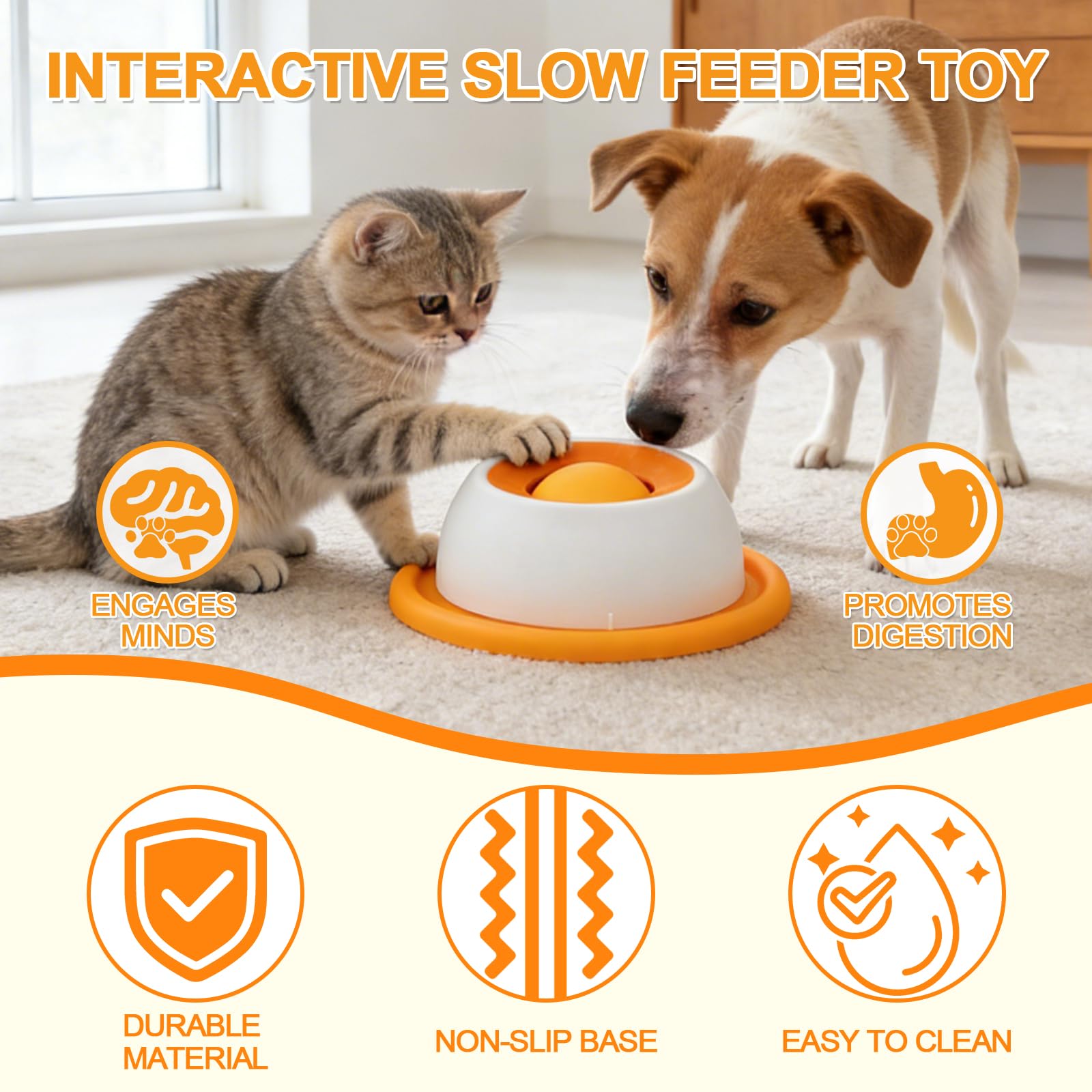 Dog Lick Bowl, Interactive Lick Sphere for Dogs Cat, Slow Feeder Dog Bowl for Anxiety Relief, Non-Slip Licking Bowl with Rotating Ball, Healthy Diet Food Container (Yellow,1pc) — view 4