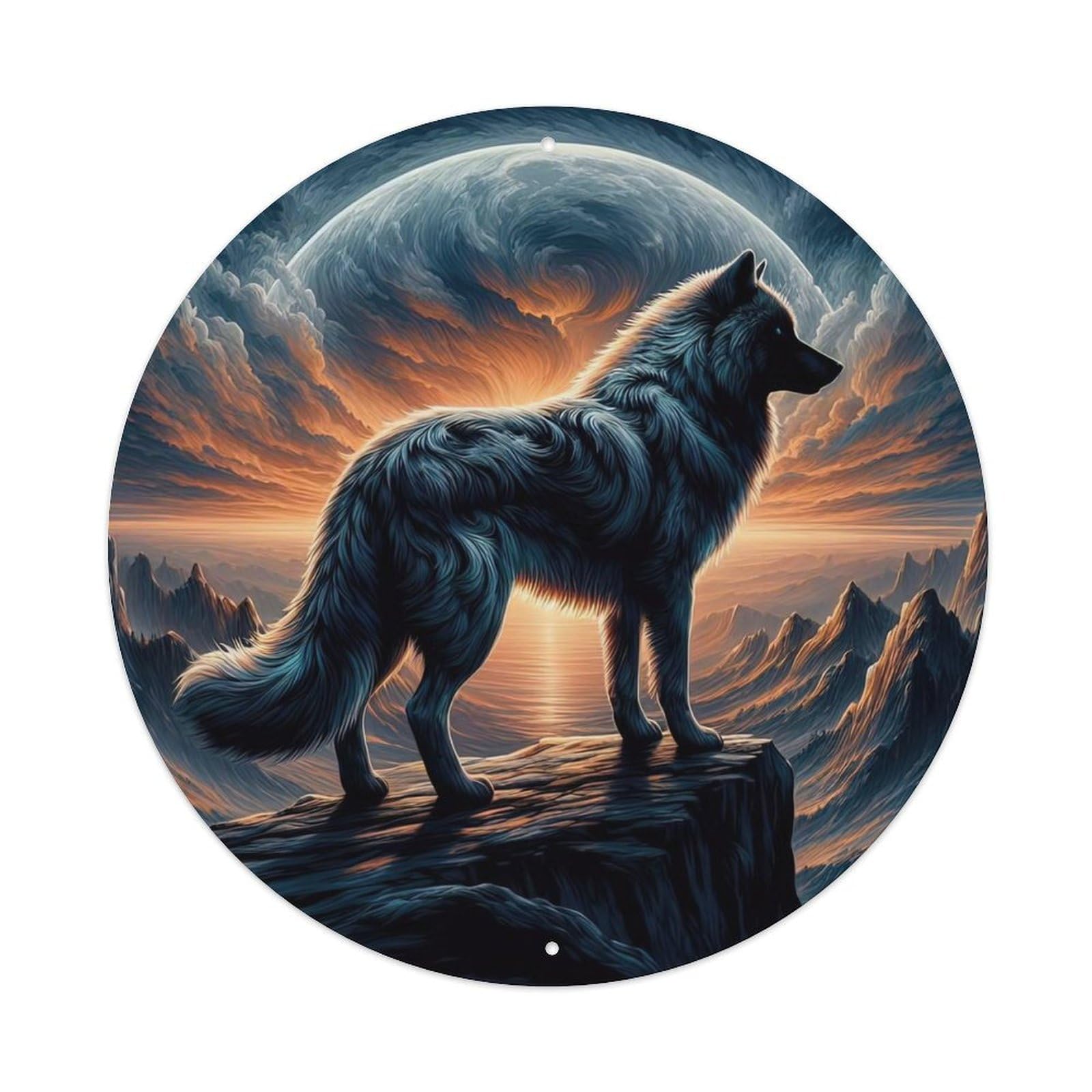 Animal Artwork The Wolf on The Mountaintop Metal Tin Sign