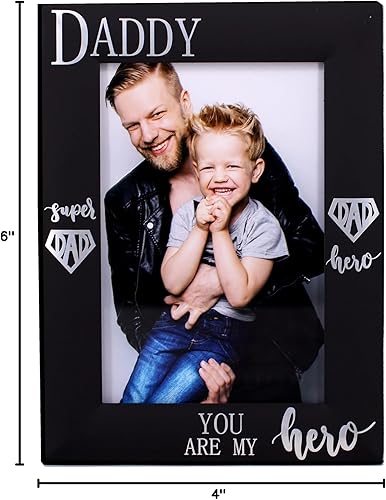 Miniatura 9 de DADDY YOU ARE MY Hero - Marco de fotos para el día del padre, regalo para papá, metal negro grabado 4 x 6 pulgadas (DADDY HERO vertical)