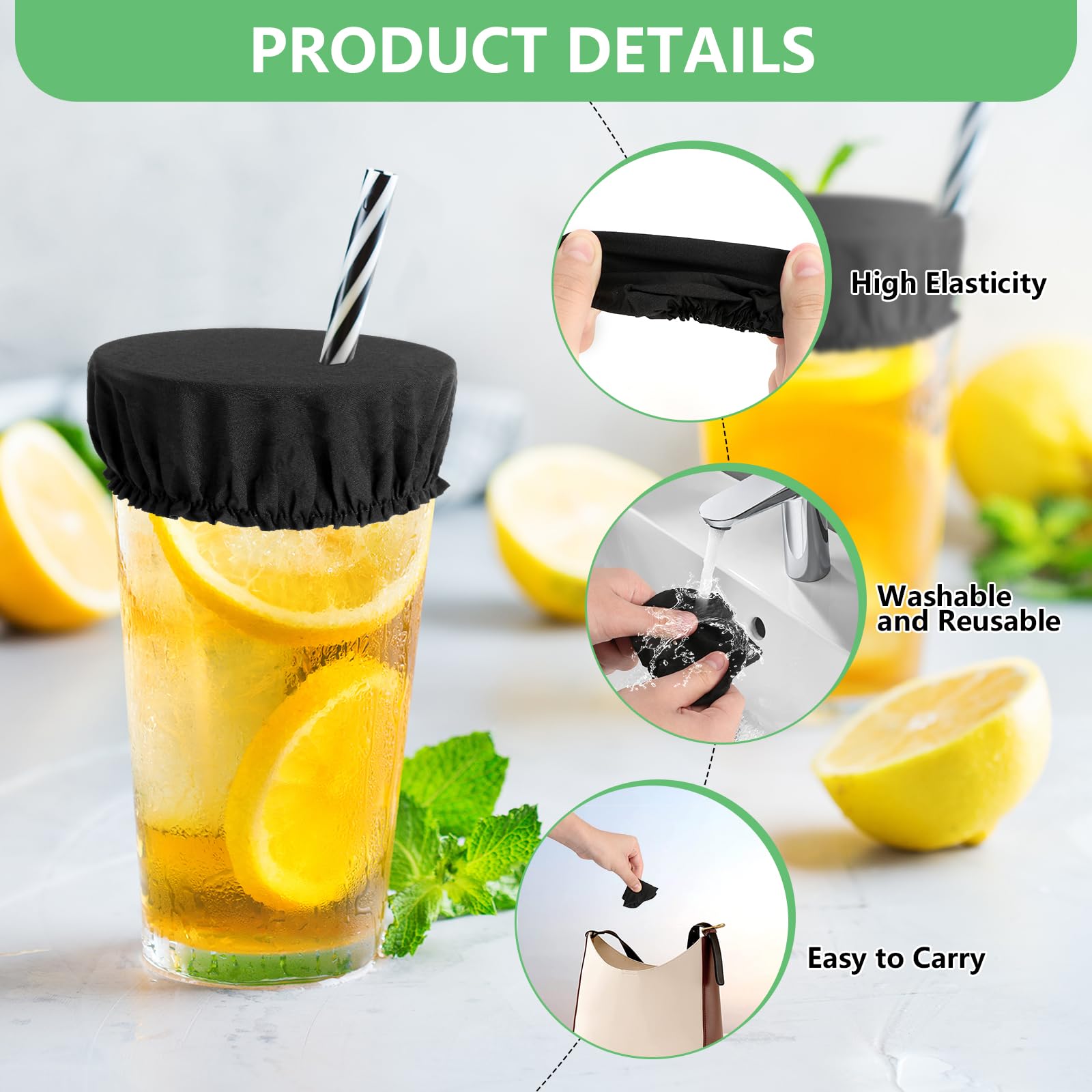 15 Piece Drink Cover Scrunchies, Elastic Fabric Class Cup Drink Covers, Anti Spike Drink Cover with Straw Hole - Image 3