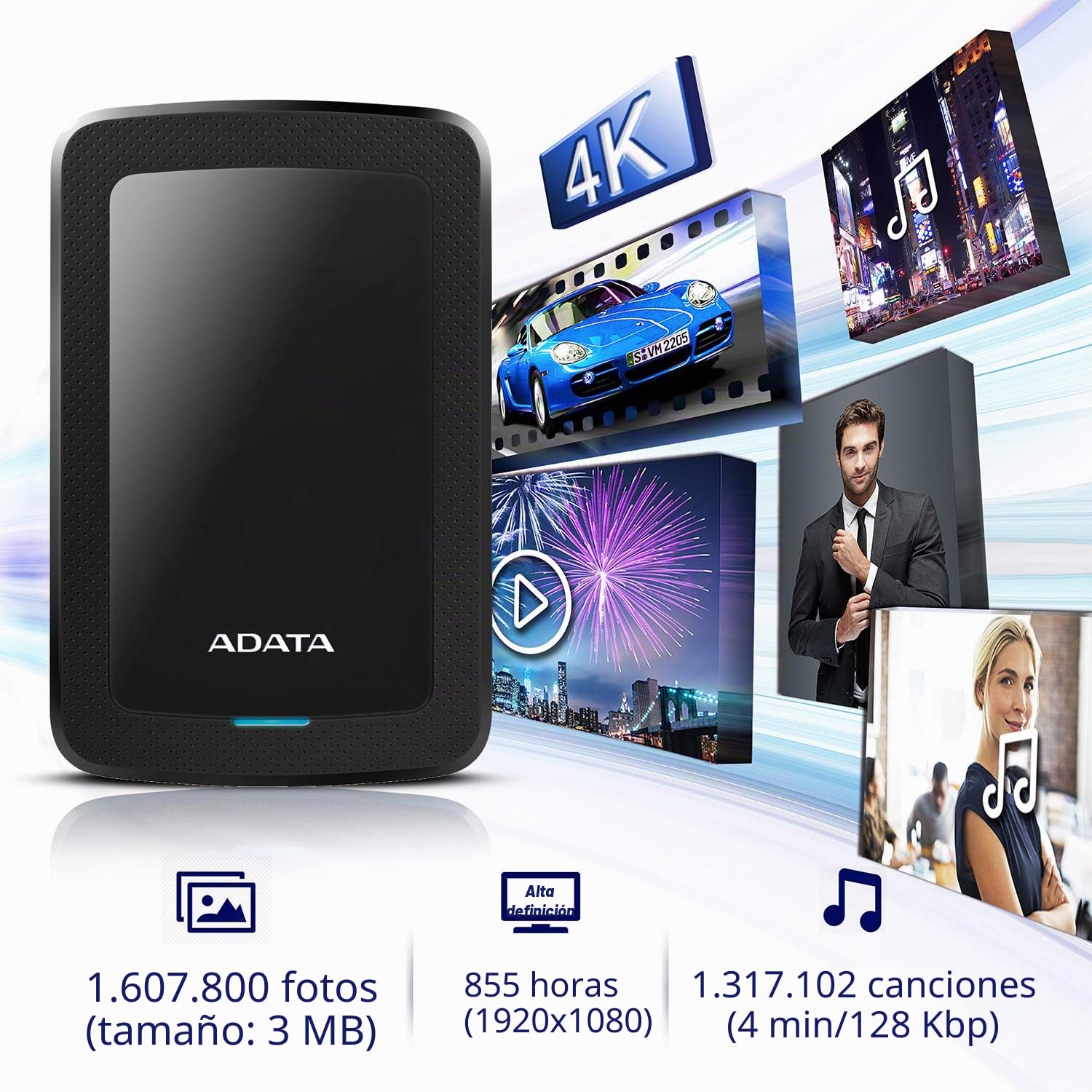 ADATA HV300 - Disco duro externo (1000 GB, 2.5", 3.0 (3.1 Gen 1), Negro)