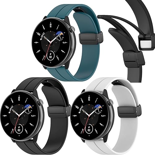 TenCloud Paquete de 3 bandas de silicona compatibles con KEEPONFIT K35 Smartwatch Band con hebilla magnética de acero inoxidable