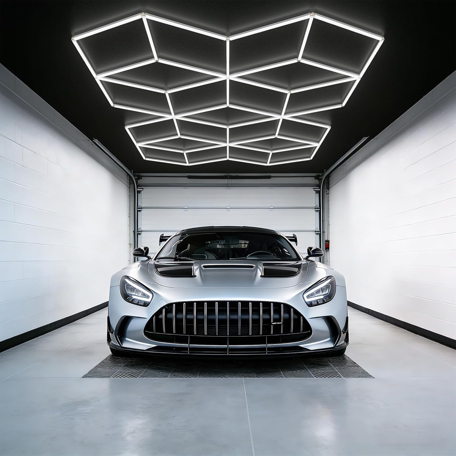 ALLYES Hexagon Garage Lights, LED Honeycomb Garage Lights, 338W 40560LM 6500K, 21 Rhombus Car Detailing Lighting for Workshop Showroom Basement Gym