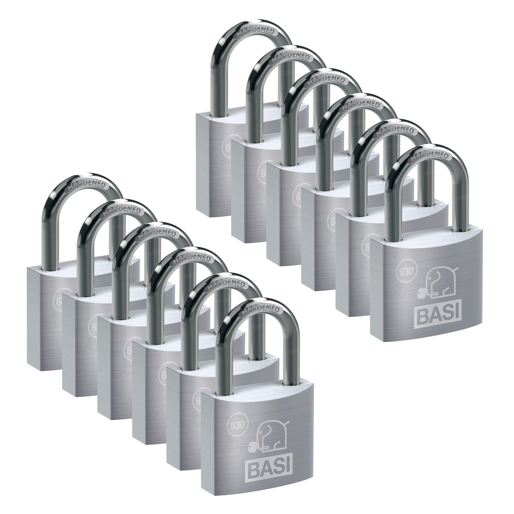 BASI Juego de 18 candados | 40 mm | cierre uniforme | carcasa de aluminio macizo | arco de acero endurecido | candado seguro | grosor de 6 mm | 18 unidades