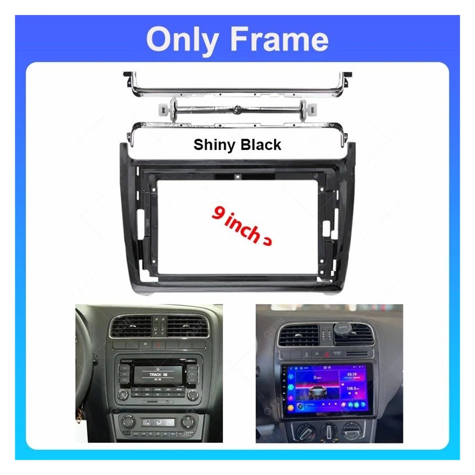 Mascherina Autoradio Cornice Stereo 9 Pollici per VW per Polo 2011 2012 2013 2014 2015 2016 Car Stereo Audio Fascia Telaio Dvd Pannello Bezel Cornice Installazione Trim Kit