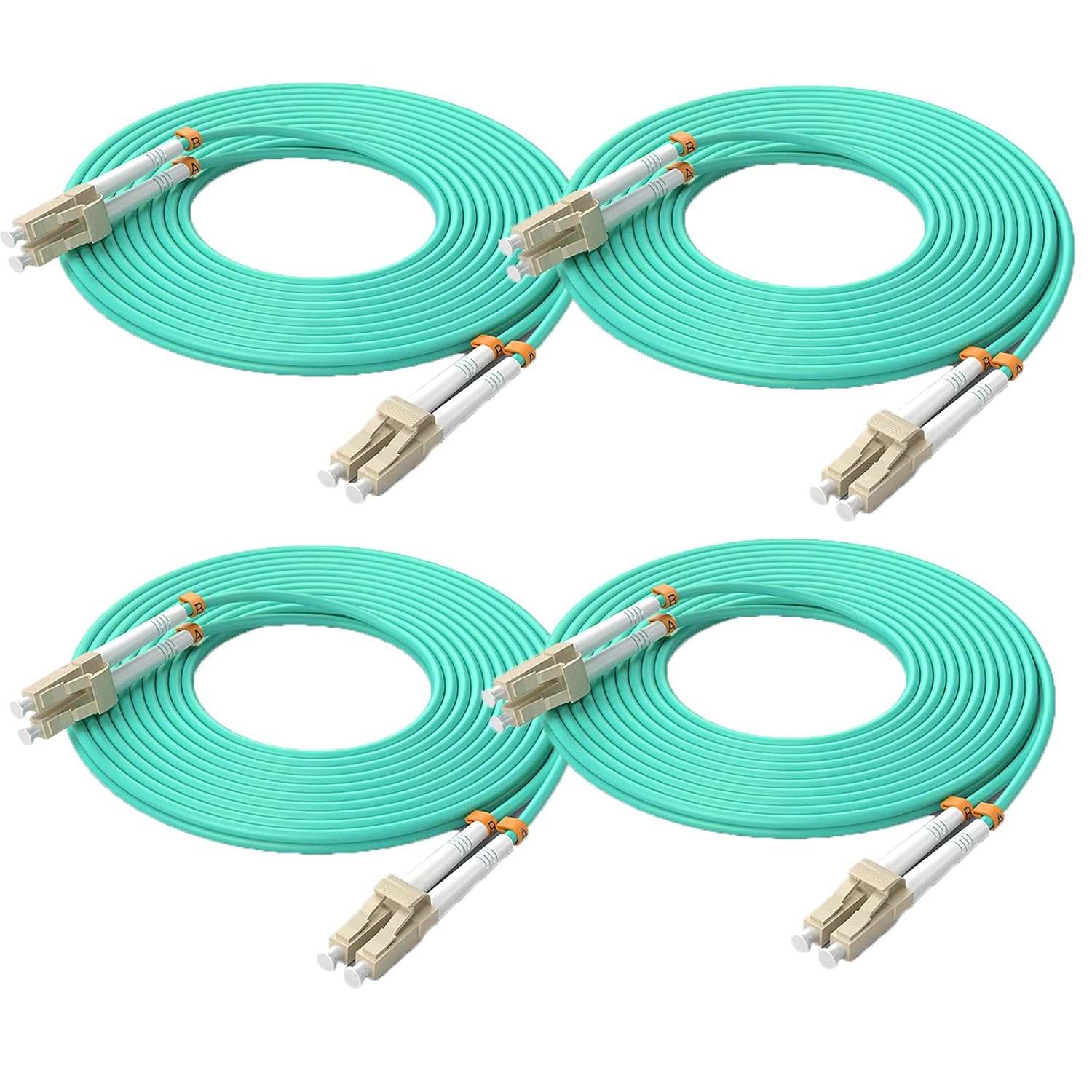 QSFPTEK OM3 LC to LC Fiber Patch Cable, 10GB Duplex LC-LC 50/125um Multimode Fiber Optic Cord LSZH 0.5 Meter(1.64ft)-4pack