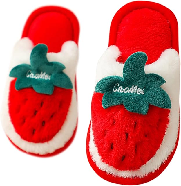 New 2023 - Cartoon Strawberry Pattern Bedroom Slippers for Kids Cotton Slippers Girls Boys House Slippers Winter Warm Indoor Shoes Kids Spa Slippers for Girls