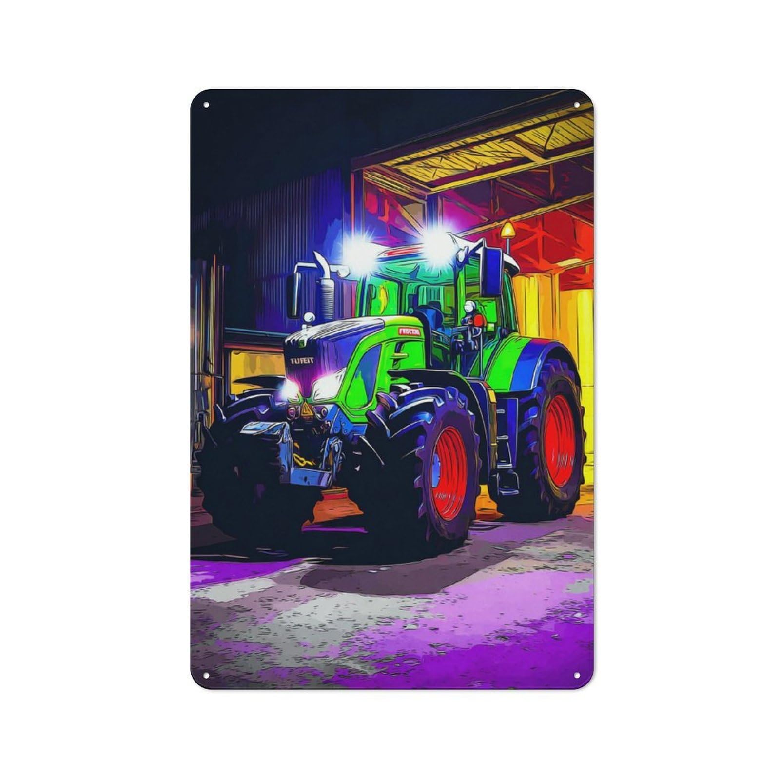 Junmoney Vibrant Tractor In Barn -1 Vintage Metal Plaque 30X20cm For Living Room Or Hallway, A Christmas Gift For People Styling Living Room And Hallway