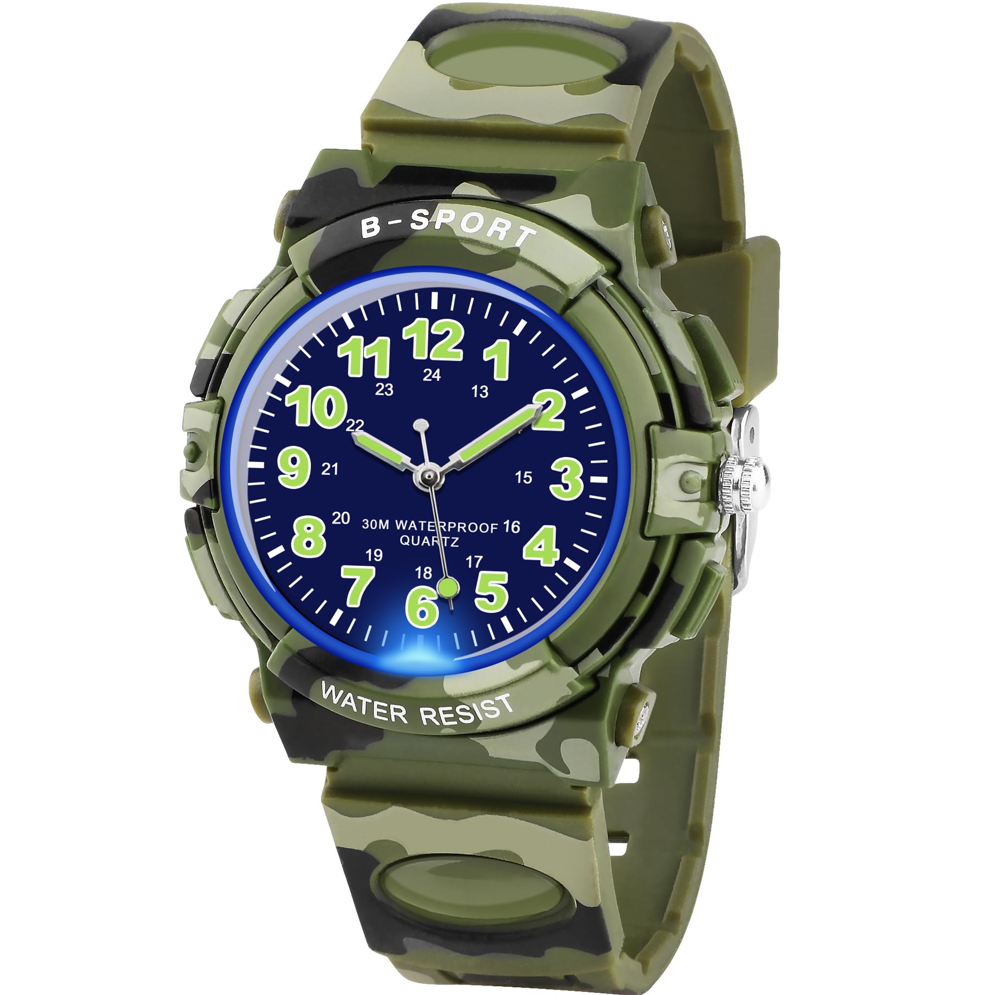 GUUMUXIN Analoge Kinderuhr mit Bunten Lichtern für Jungen und Mädchen, 30M wasserdichte Lernuhr TPU Armband Outdoor Sportuhr für 5-16 Jahre