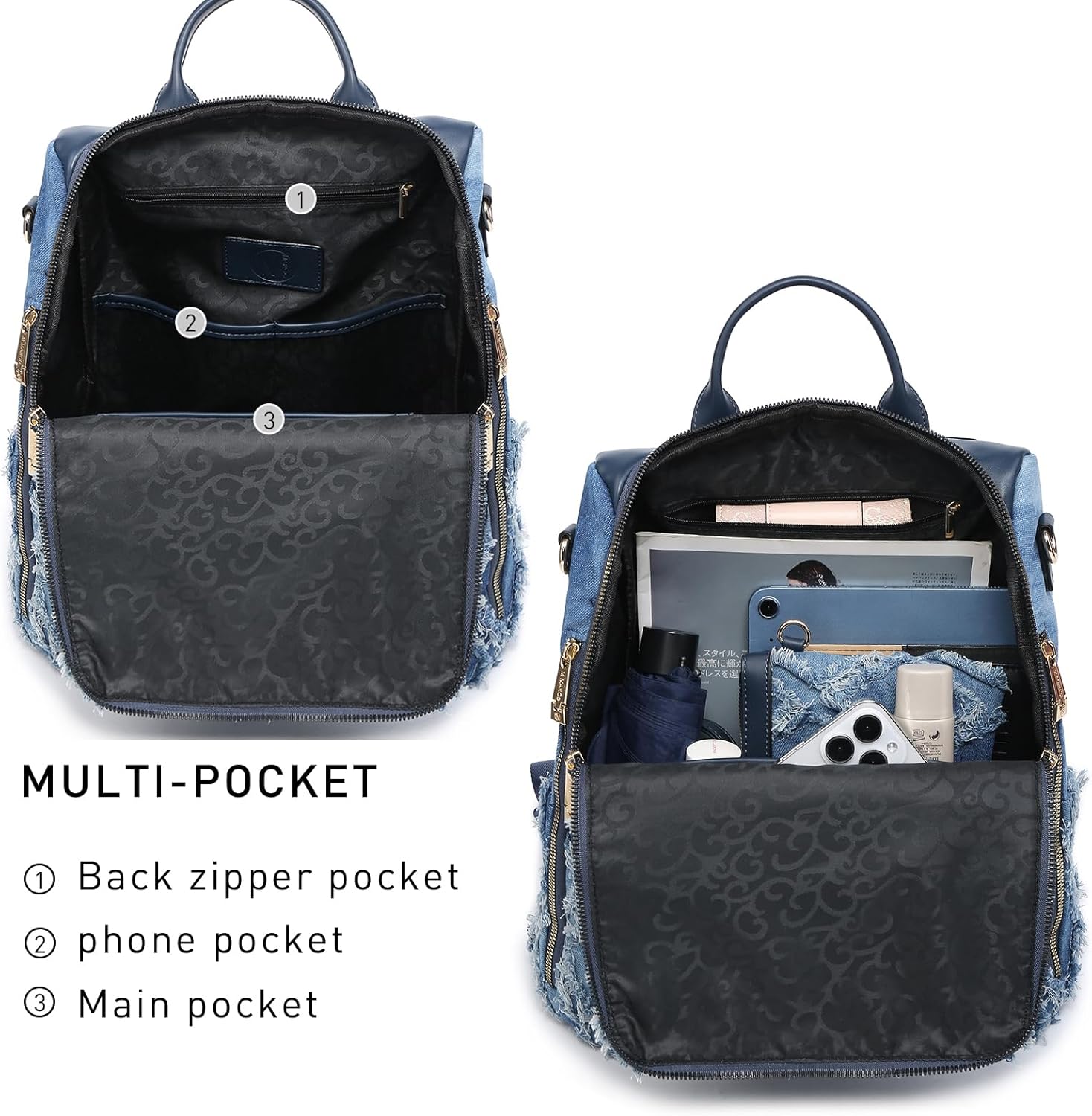 MKP Women Fashion Backpack Purse Jean Denim Handbag Anti-Theft Rucksack Travel College Shoulder Bag with Wristlet | Fashion, Purse, Handbag, Rucksack, Travel, College - Image 4