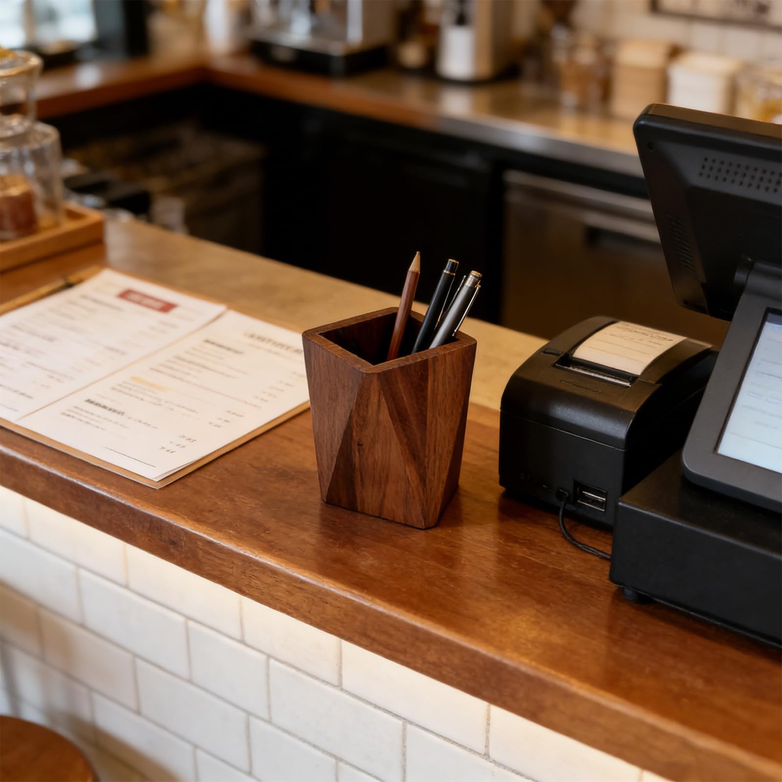 Drewniany organizer na biurko z drewna bukowego, geometryczny pojemnik na długopisy na biurko, nowoczesny pojemnik na długopisy i długopisy organizer do biura, biura domowego, organizer na