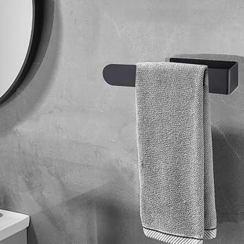 Towel Holder Hand Towel Holder for Bathroom Kitchen Wall,Adhesive Towel Bar Towel Ring,Stainless Steel, Black