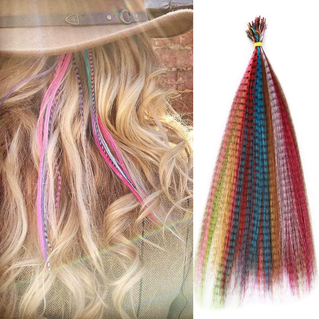 Hair Feathers Hair Extensions Kit Synthetic Hair Colored Hairpieces 10