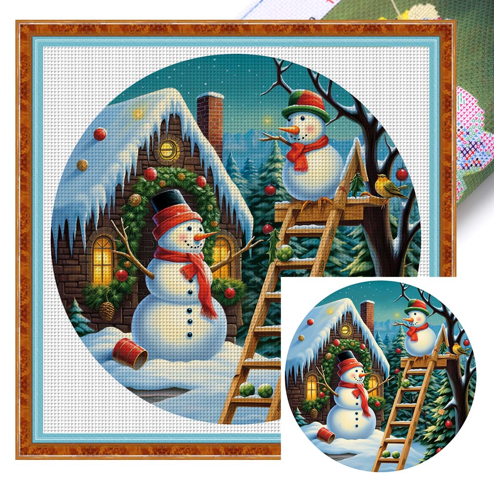 Amzgshop Xmas Cottage 02 Cross Stitch Cotton Thread 11Ct Xmas Cottage 40X40cm