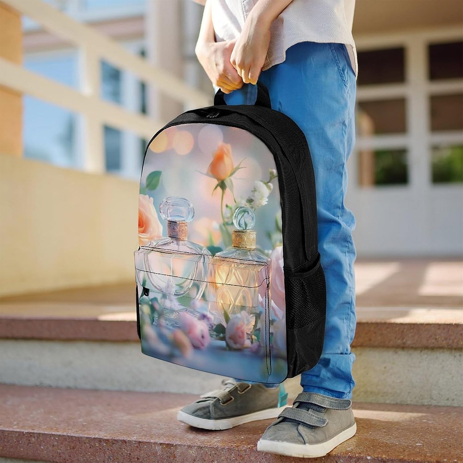 Perfume Rose Floral Laptop Backpack for Men Women Fashion Computer Bag Business Travel Daypack