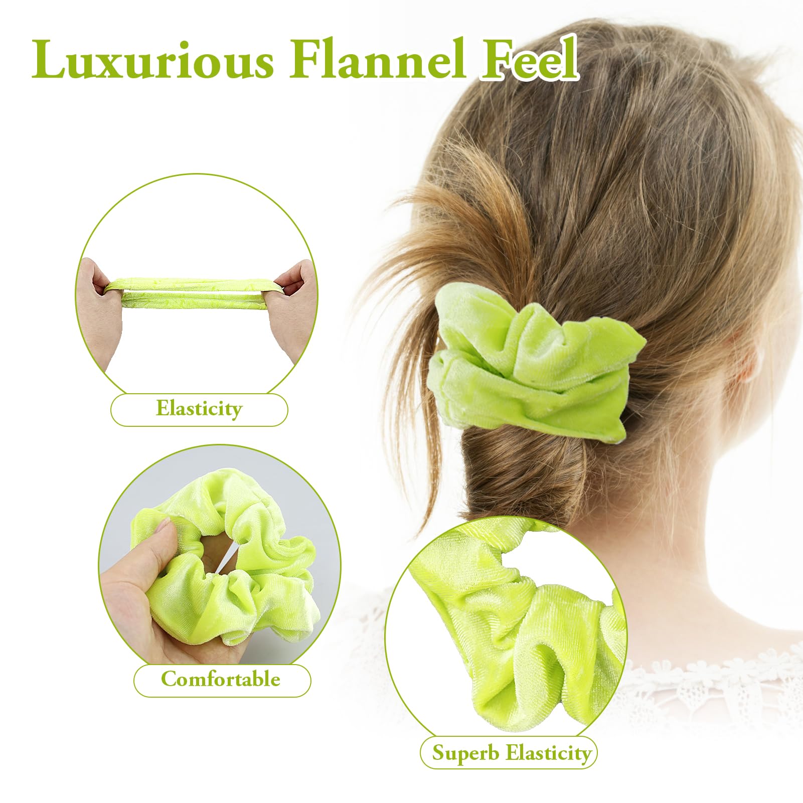 12pcs Neon Scrunchies for Girls 80s, 4 Colors Premium Flannel Scrunchy for Hair Cute Solid Colors Strong Elastic Bands - Image 3