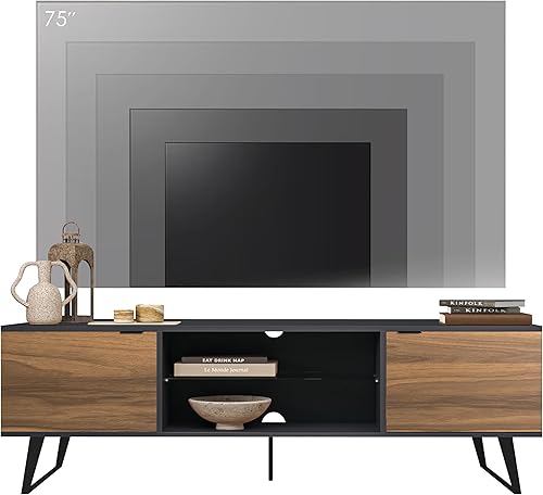 Miniatura 5 de Atelier Mobili - Soporte de TV moderno de mediados de siglo para TV de 75 pulgadas, soporte de TV de nogal para sala de estar, consola multimedia,