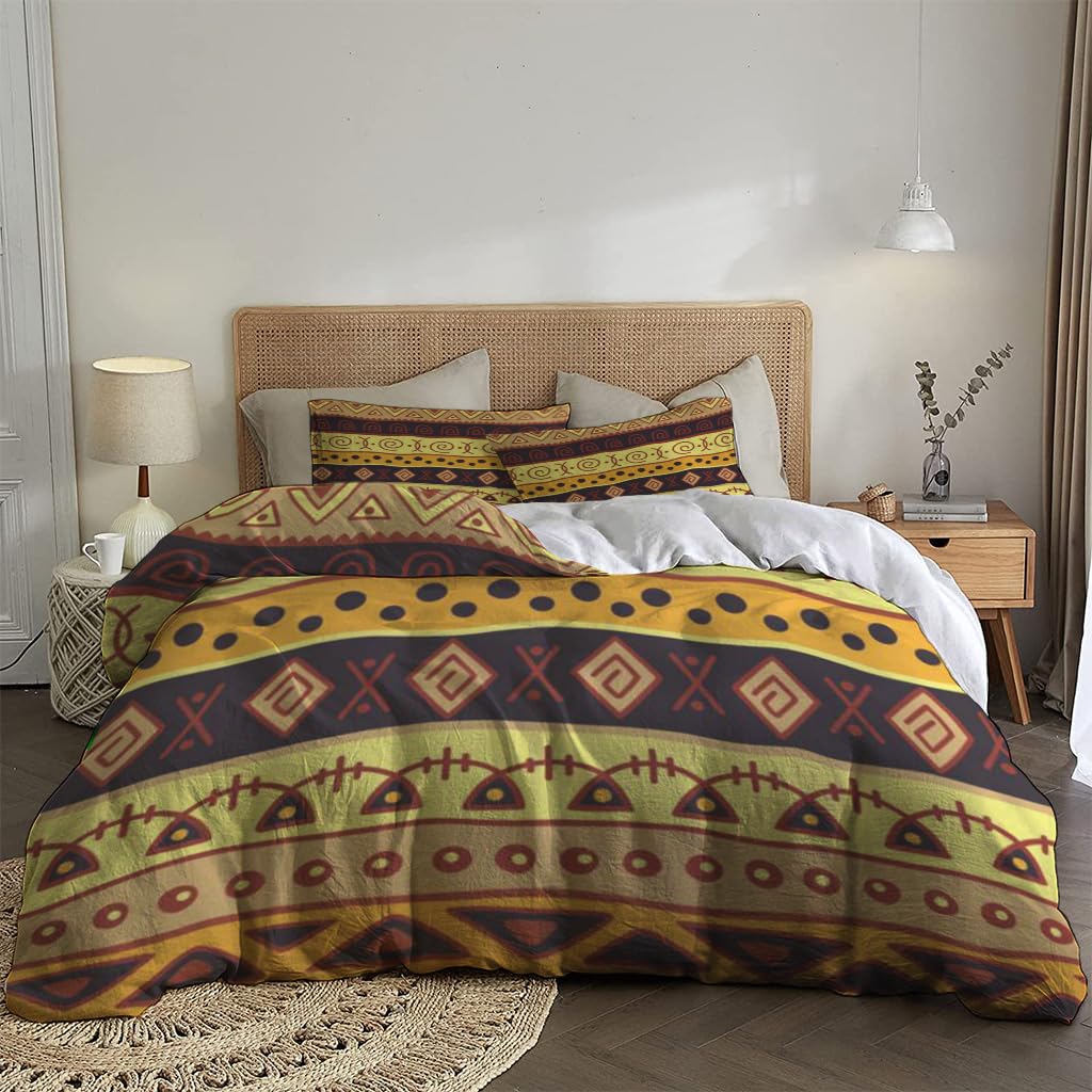 NIBAINLO 布団カバーアフリカをテーマにしたヴィンテージ装飾的な部族のボーダー 肌に優しい ピーチスキン加工 掛け布団カバー 和式 洋式 あったか 布団カバーセット リバーシブル ホームステイ ホテル 家庭兼用