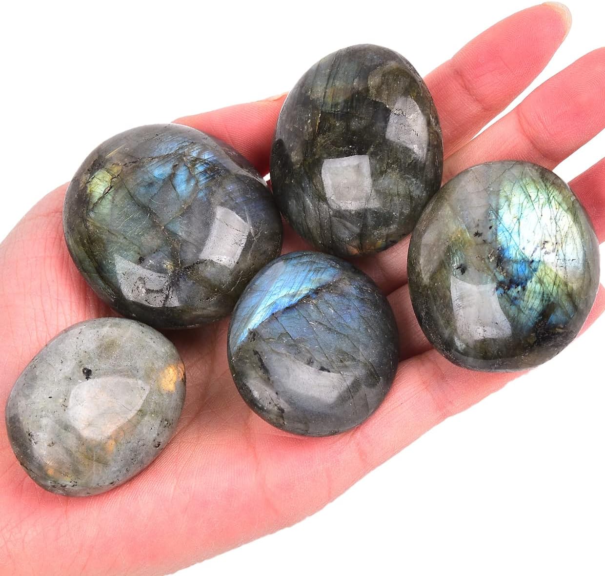 JIC Gem 5PCS Irregular Shape Labradorite Palm Stones Polished Healing Crystals Pebble Stones Pocket Energy Worry Stone 1.5-2.0 inches