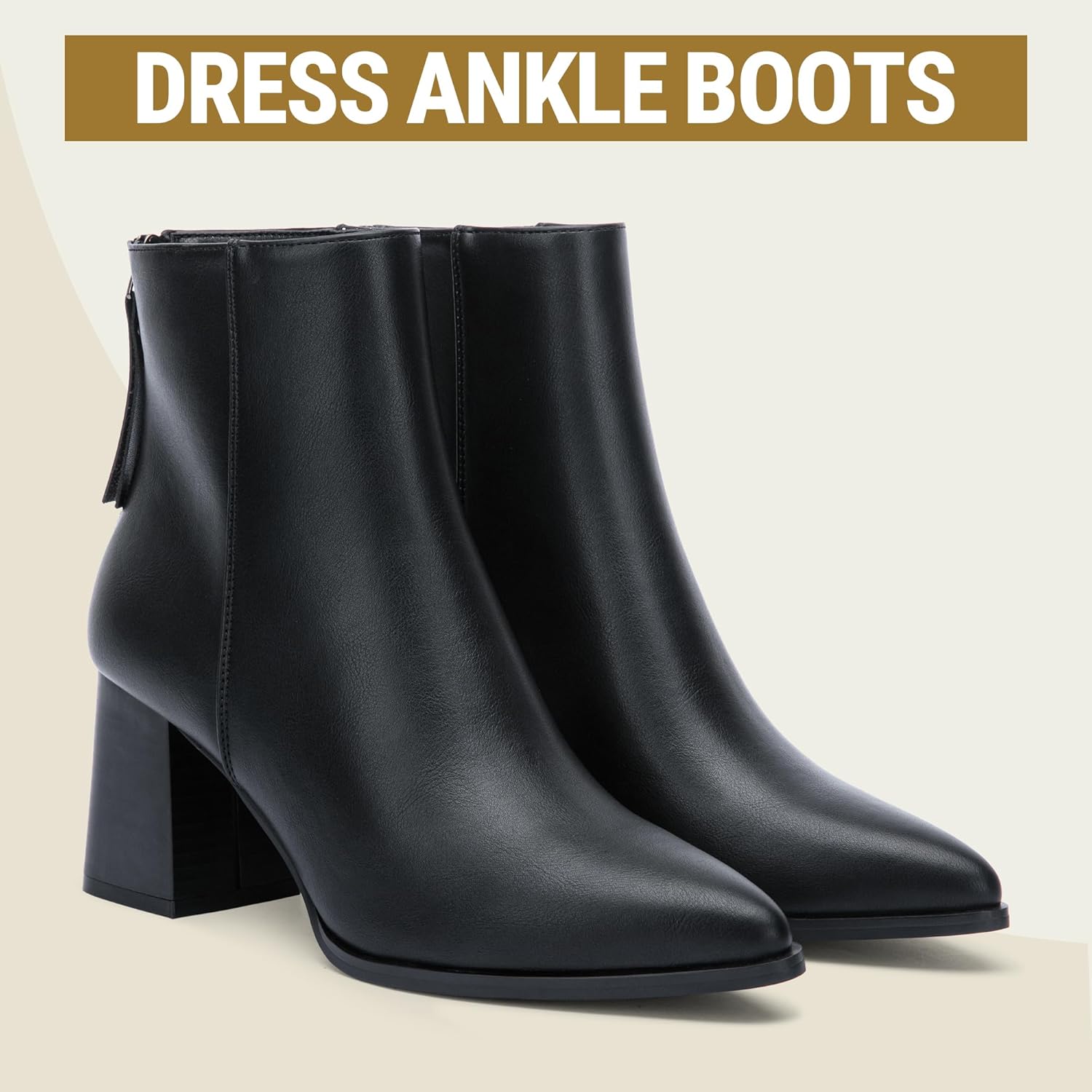 Jeossy Women's Chunky Heeled Ankle Boots, Pointed Toe Stacked Block Heel Booties - Image 3