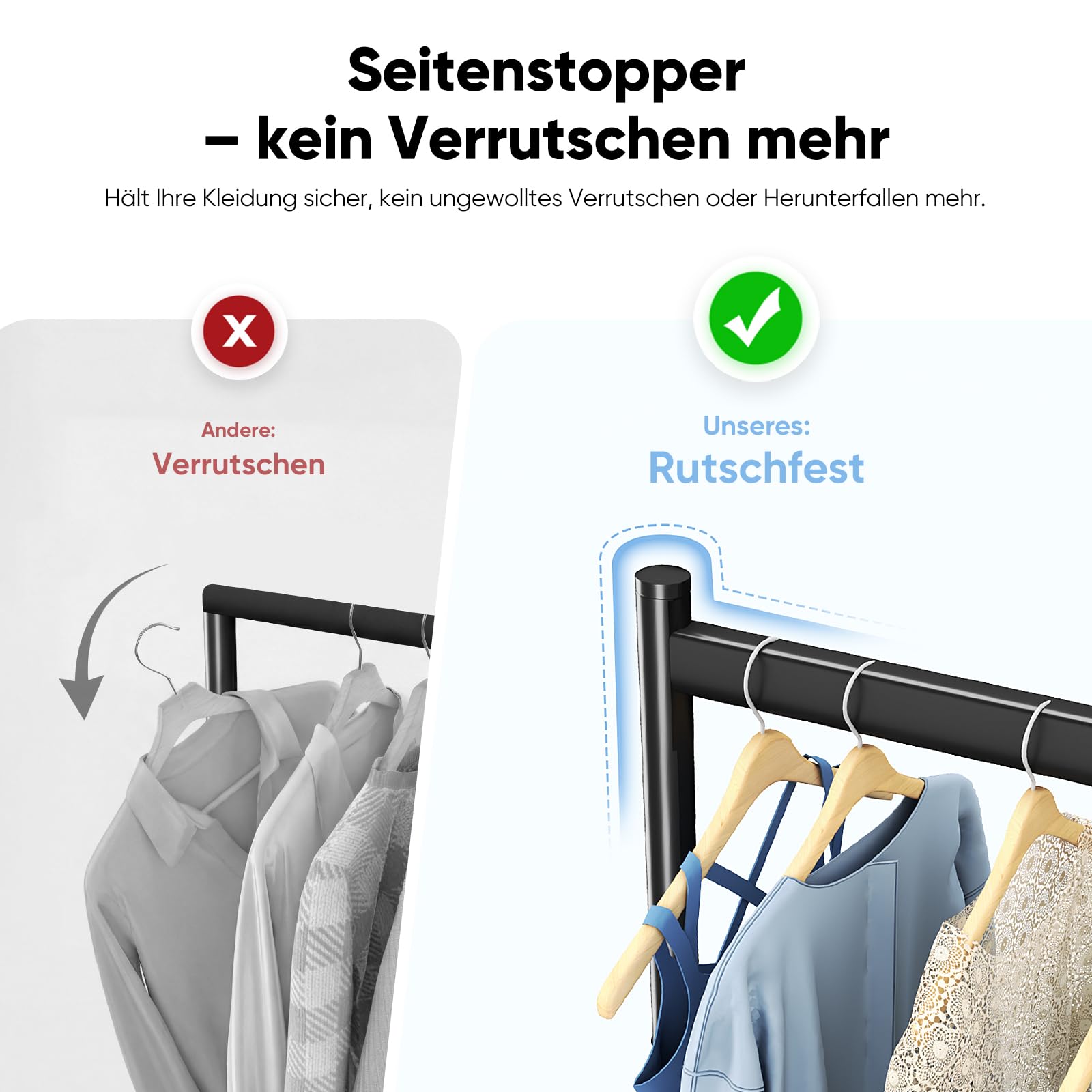 HOKEEPER Schwerlast Kleiderständer auf Rollen,Kleiderstange kleiderstangen für Hängende Fahrbarer Klamotten Ständer Closet Garderobe Rack, 152x46x152cm